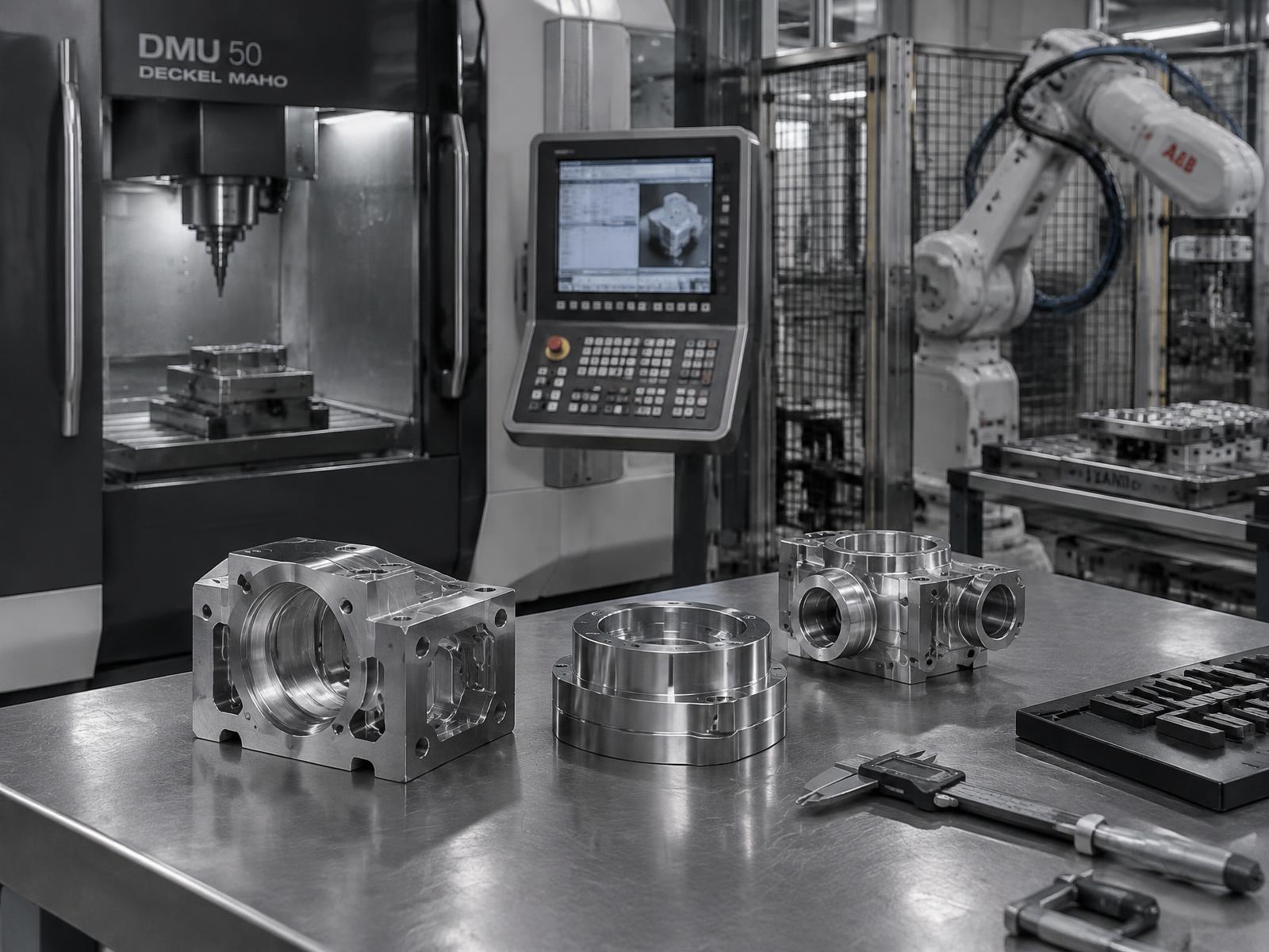 CNC machining centre and precision machined components in a manufacturing plant